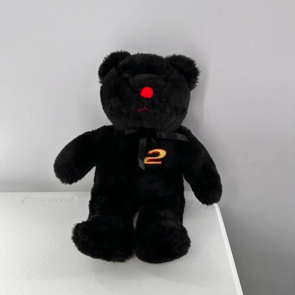 Vintage Black Plush Bear‎ Red Nose & Embroidered 